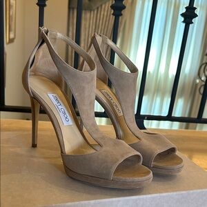 NWT Jimmy Choo Lana Suede T Strap 100mm Size 39 Heels